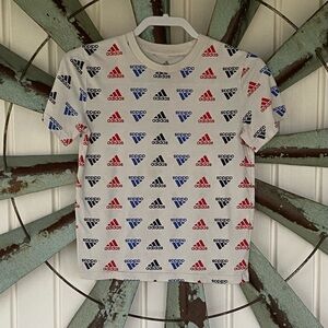 Adidas Kids Allover Logo Tee - Red, Blue, Black
